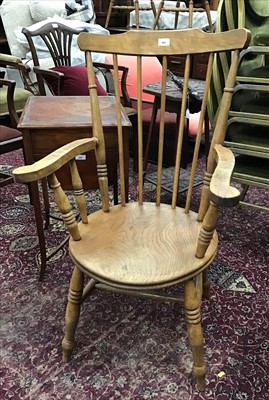 Lot 991 - Old ibex stickback kitchen elbow chair