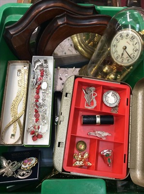 Lot 712 - Costume jewellery, money tin, anniversary clock and pair shield shape wall mirrors