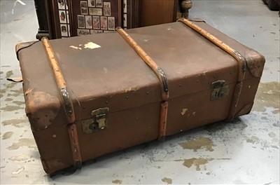 Lot 997 - Old wooden bound canvas trunk