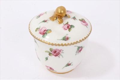 Lot 95 - Chantilly custard cup, circa 1750, painted with a foliate pattern, marks to base, and a Sèvres small sucrier and cover, with date mark for 1780, painted with floral sprays (2)