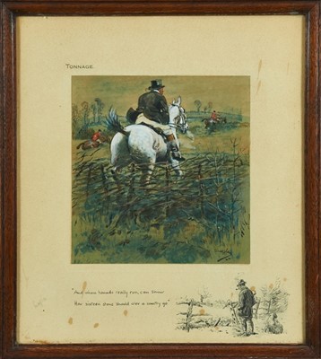 Lot 934 - Snaffles, Charles Johnson Payne (1884-1967) signed print - Tonnage, "And when hounds really run, can show how sixteen stone should o'er a country go", with Snaffle blindstamp, in glazed frame