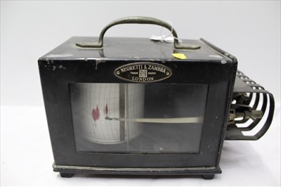 Lot 1857 - Negretti and Zambra black metal cased barograph, 26cm across