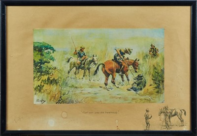 Lot 941 - Snaffles, Charles Johnson Payne (1884-1967) signed print - "Got yer you old badmash!", with Snaffle blindstamp, in glazed frame, 43cm x 63cm