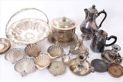 Lot 265 - Selection of Victorian silver plate, including cake basket, biscuit box and other items.