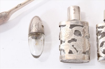Lot 271 - Silver vesta, locket, cheroot holder, pair Mexican silver bottles, egg form vessel etc.
