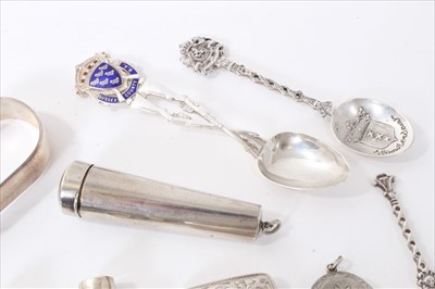 Lot 271 - Silver vesta, locket, cheroot holder, pair Mexican silver bottles, egg form vessel etc.