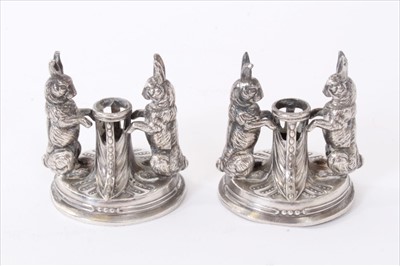 Lot 283 - Group of miniature white metal items including a pair of novelty hare taper sticks.