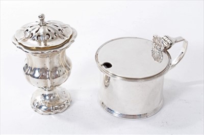 Lot 288 - William IV silver castor together with a 1930s silver drum mustard