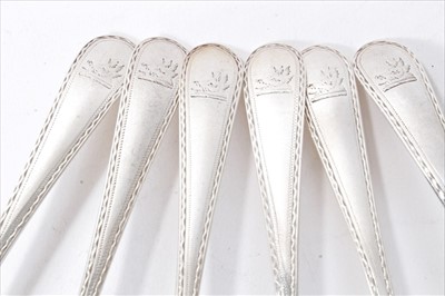 Lot 284 - Set of six 18th century Irish bright cut Old English pattern tablespoons