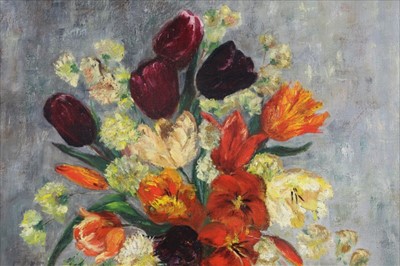 Lot 1015 - Suzanne Chartrin - oil on canvas, vase of flowers