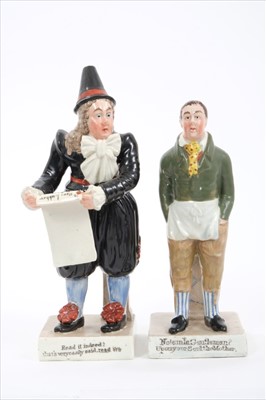 Lot 117 - A pair of Enoch Wood pearlware theatrical figures of John Liston as Sam Swipes and Van Dunder, circa 1830