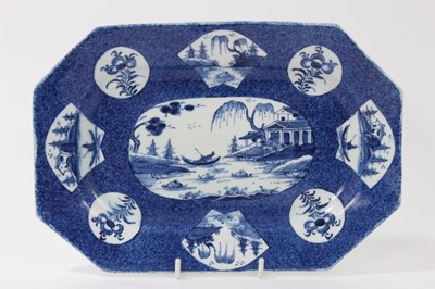 Lot 129 - Bow powder blue ground canted rectangular dish, circa 1760