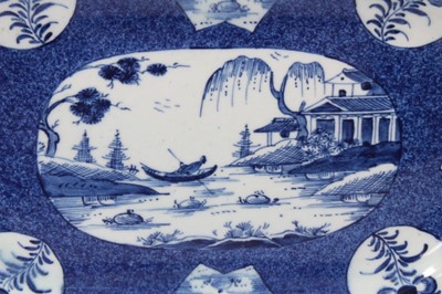 Lot 129 - Bow powder blue ground canted rectangular dish, circa 1760