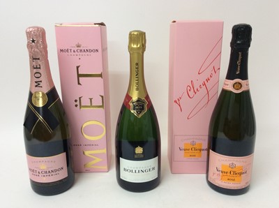 Lot 41 - Champagne - three bottles, Bollinger, Moët & Chandon Rose