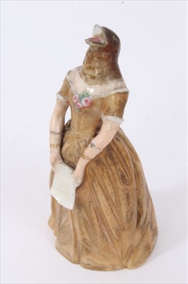 Lot 144 - Two rare Royal Worcester bird form candle extinguishers, a small Berlin figure and a Willow China figure of Sam Weller