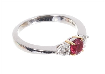 Lot 368 - Tiffany & Co. ruby and diamond three stone ring - boxed