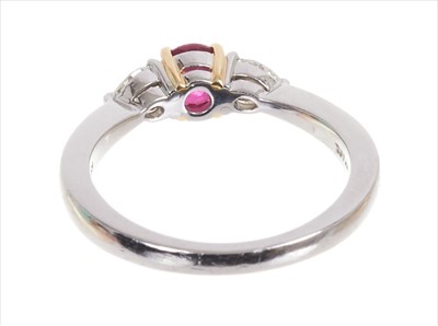 Lot 368 - Tiffany & Co. ruby and diamond three stone ring - boxed