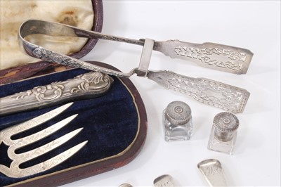 Lot 267 - Lot silver flatware, plated asparagus servers and pair fish servers in case