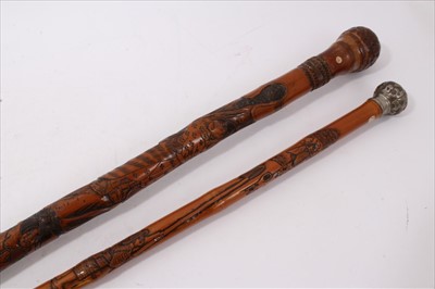 Lot 718 - Late 19th / early 20th century Japanese carved bamboo walking stick