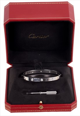 Lot 378 - Cartier 18ct white gold ten diamond Love Bracelet