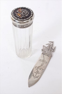 Lot 330 - Victorian silver paper knife and George V silver and tortoiseshell mounted dressing table jar