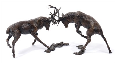 Lot 787 - Richard Cooper (Contemporary) bronze sculpture of rutting stags