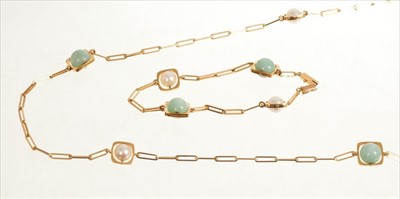 Lot 478 - 1970s French 18ct gold jade and cultured pearl necklace and matching bracelet by Jean Dinh Van (born 1927) circa 1971-1972