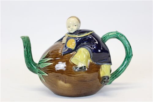 Lot 2237 - Victorian Majolica novelty teapot in the form...
