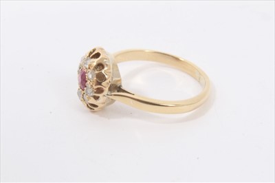 Lot 33 - Antique 18ct gold diamond and red stone cluster ring