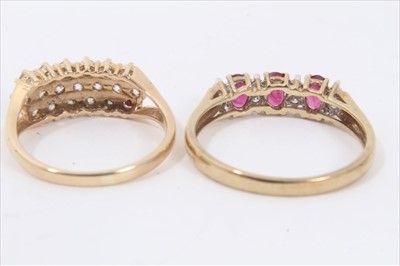 Lot 34 - 9ct gold ruby and diamond ring and 14ct gold three row dress ring