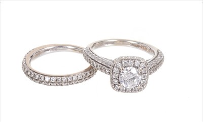 Lot 382 - Vera Wang Love Collection 18ct white gold diamond Halo ring, together with a matching wedding ring