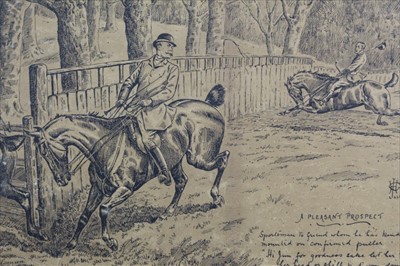 Lot 70 - G. H. Jalland (act.1888-1908) and Finch Mason (1850-1915) six amusing black and white hunting prints from the Country Gentleman Series, each framed and glazed (6)