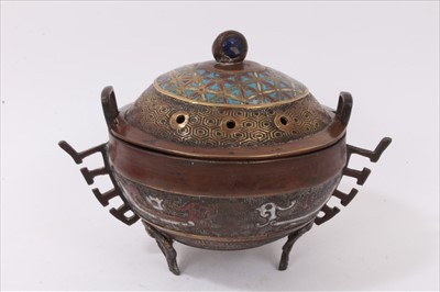Lot 647 - Chinese bronze and cloisonné censor