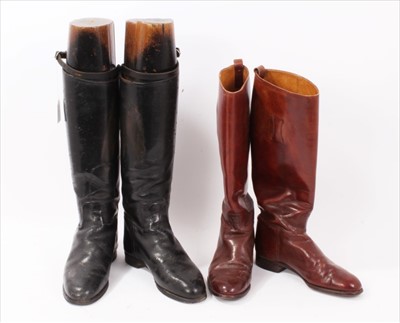 Lot 824 - Pair black leather hunting boots with wooden trees and pair brown leather hunting boots (2)