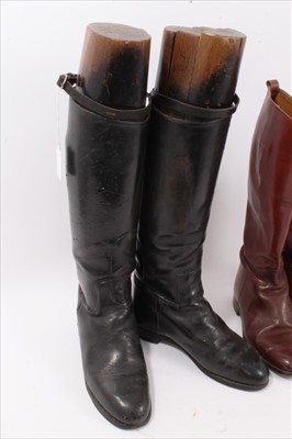 Lot 824 - Pair black leather hunting boots with wooden trees and pair brown leather hunting boots (2)