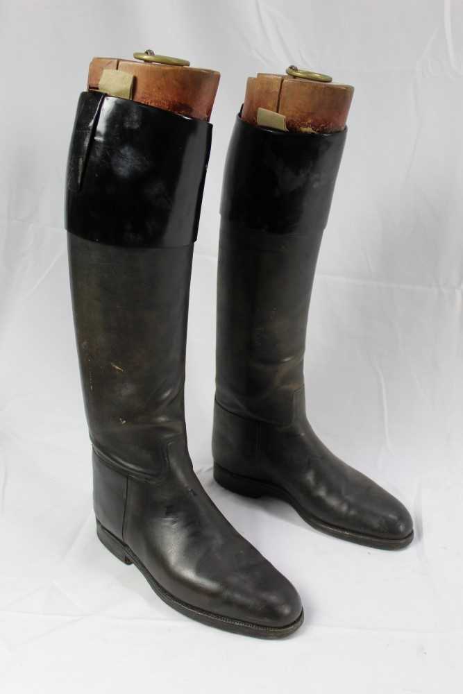 Lot 822 - Pair black leather hunting boots with black