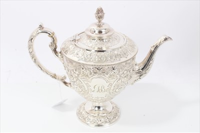 Lot 318 - Fine exhibition quality Victorian four piece silver plated tea set by Briddon Bros. Sheffield.