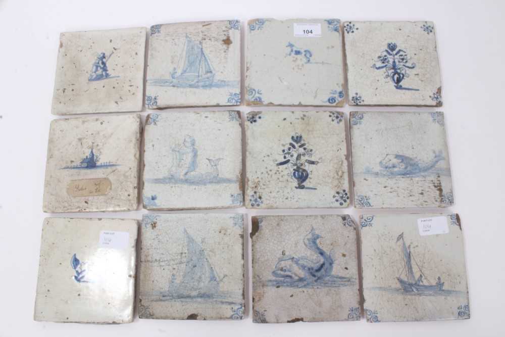 Lot 104 - Assorted 18th century blue and white Dutch delftware tiles