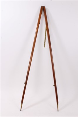 Lot 738 - Rare 19th century surveyor's stick, brass mounted, folding with engraved adjustable cross bar, 91cm long