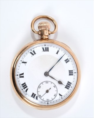 Lot 573 - Gentlemen's 9ct gold open face pocket watch with Swiss button wind movement in 9ct gold Dennison case (Birmingham 1927) together with a gilt metal watch stand