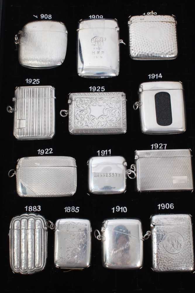 Lot 303 - Collection thirteen Victorian and later silver vesta cases including fluted, dimpled and advertising (13)
