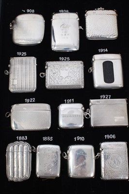 Lot 303 - Collection thirteen Victorian and later silver vesta cases including fluted, dimpled and advertising (13)