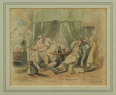 Lot 1038 - Thomas Rowlandson (1756-1827) pair of pen, ink and watercolours - Married Life, signed and dated 1789, in gilt frames, 20cm x 25cm