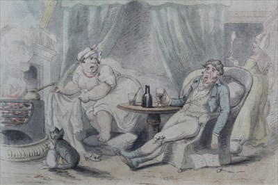 Lot 1038 - Thomas Rowlandson (1756-1827) pair of pen, ink and watercolours - Married Life, signed and dated 1789, in gilt frames, 20cm x 25cm