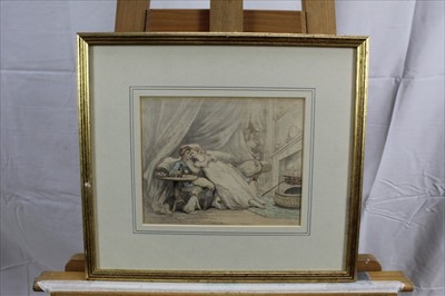 Lot 1038 - Thomas Rowlandson (1756-1827) pair of pen, ink and watercolours - Married Life, signed and dated 1789, in gilt frames, 20cm x 25cm