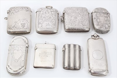 Lot 307 - Collection fourteen Victorian and later silver vesta cases including veteran car and combined sovereign holder (14)