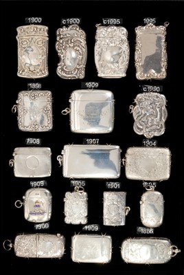 Lot 311 - Collection seventeen Victorian and later silver vesta cases including Art Nouveau and two combined sovereign holders (17)