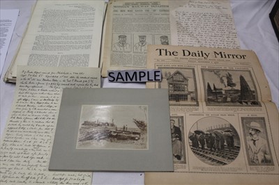 Lot 1052 - Railway Disaster ephemera including Witham 1st September 1905, accident newspapers and cuttings,  handwritten manuscript  of the report of the accident.  Also photographs and handwritten report of...