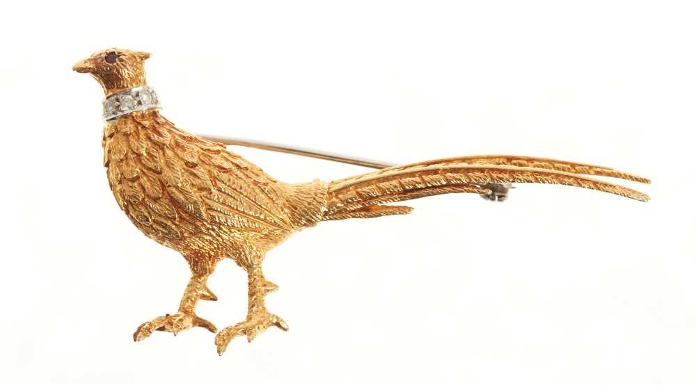 Lot 407 - Novelty 18ct gold pheasant brooch