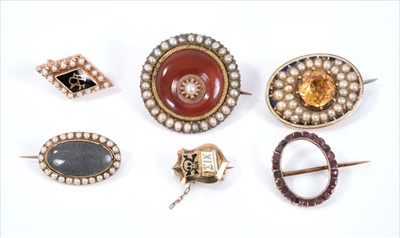 Lot 414 - Group six antique brooches